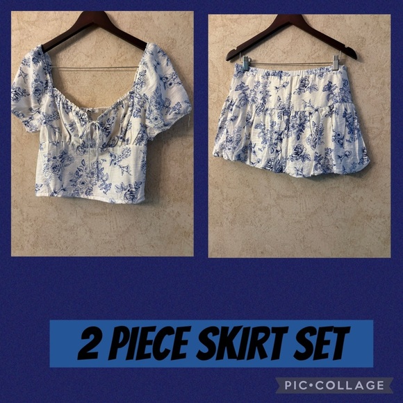 Love Tree 2 Piece Off Shoulder Balloon Skirt Floral Set - Picture 3 of 16